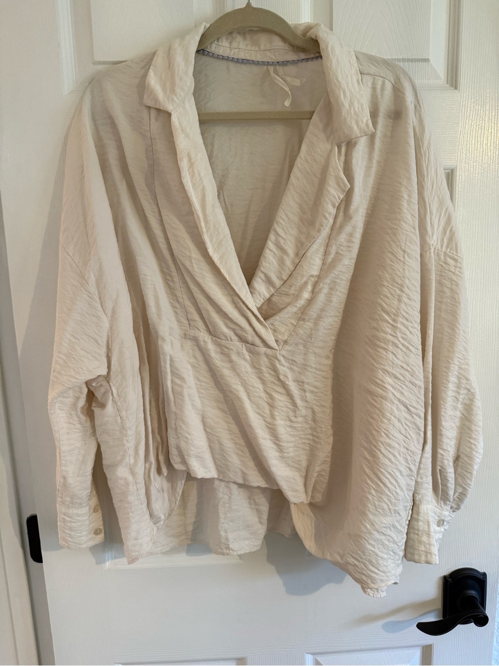Anthropologie Cream Draped V-Neck high low Tunic